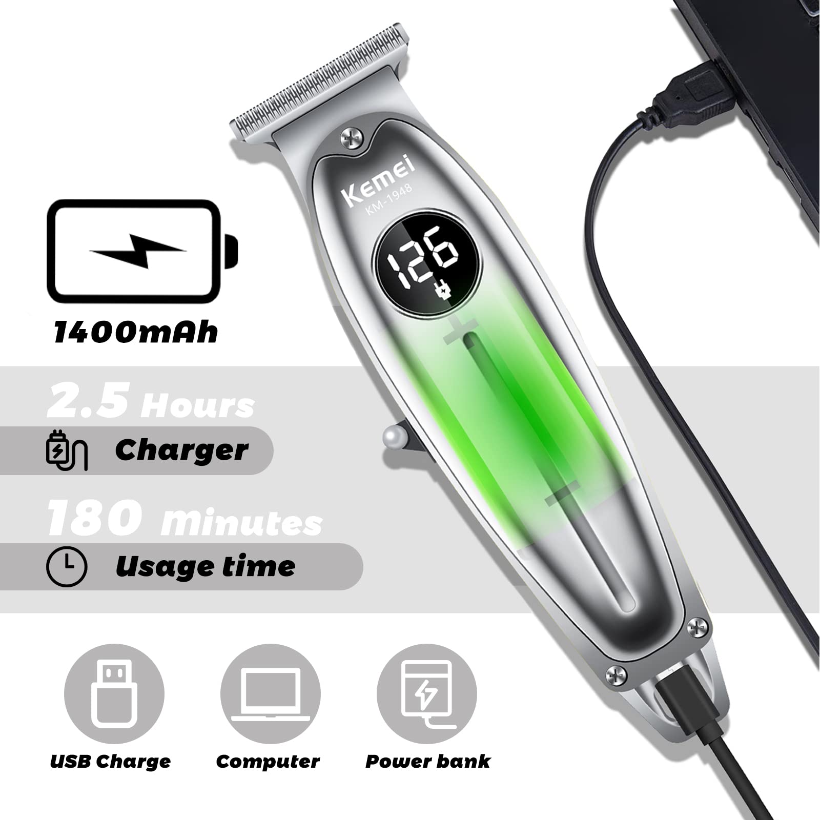Kemei 電動バリカン ブラック 充電式 LCDディスプレイ 高速9000 Amazon.co.jp: KEMEI 電動バリカン メンズ 散髪用 電動コードレス USB